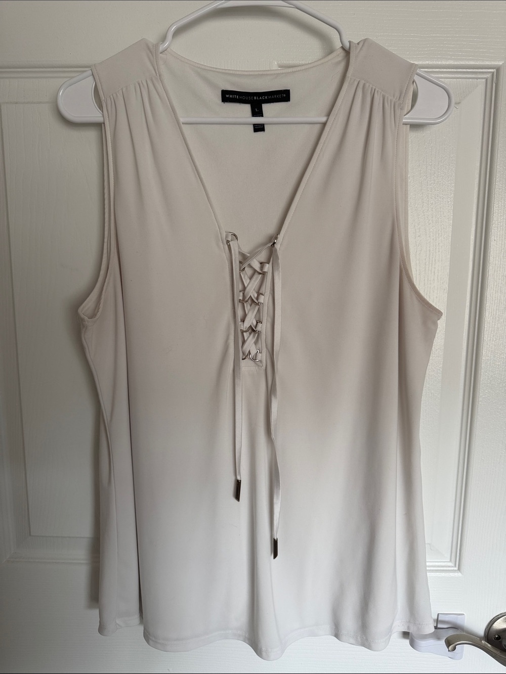 White House/Black Market Lace-Up V-Neck Tank Top - White